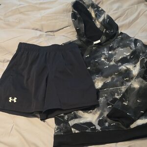Nike Black and Gray Kids Hoodie And Under Armour Shorts